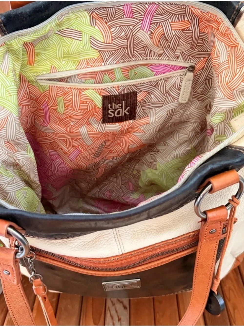 The‎ Sak Colorblock Leather Tote Shoulder Bag Cream Brown Navy Work